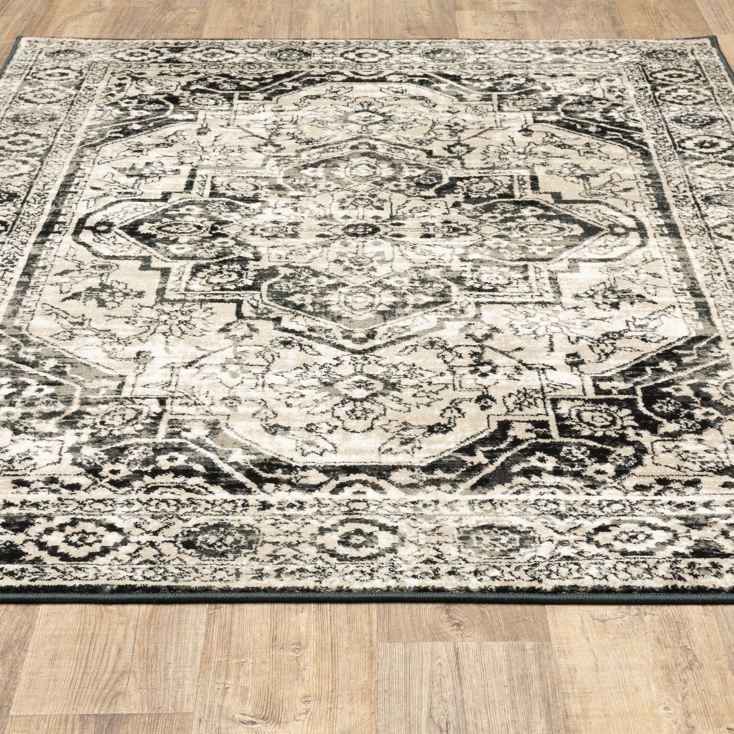 Georgia Vintage Medallion Grey Black Farmhouse Rug - Georgia 429G0