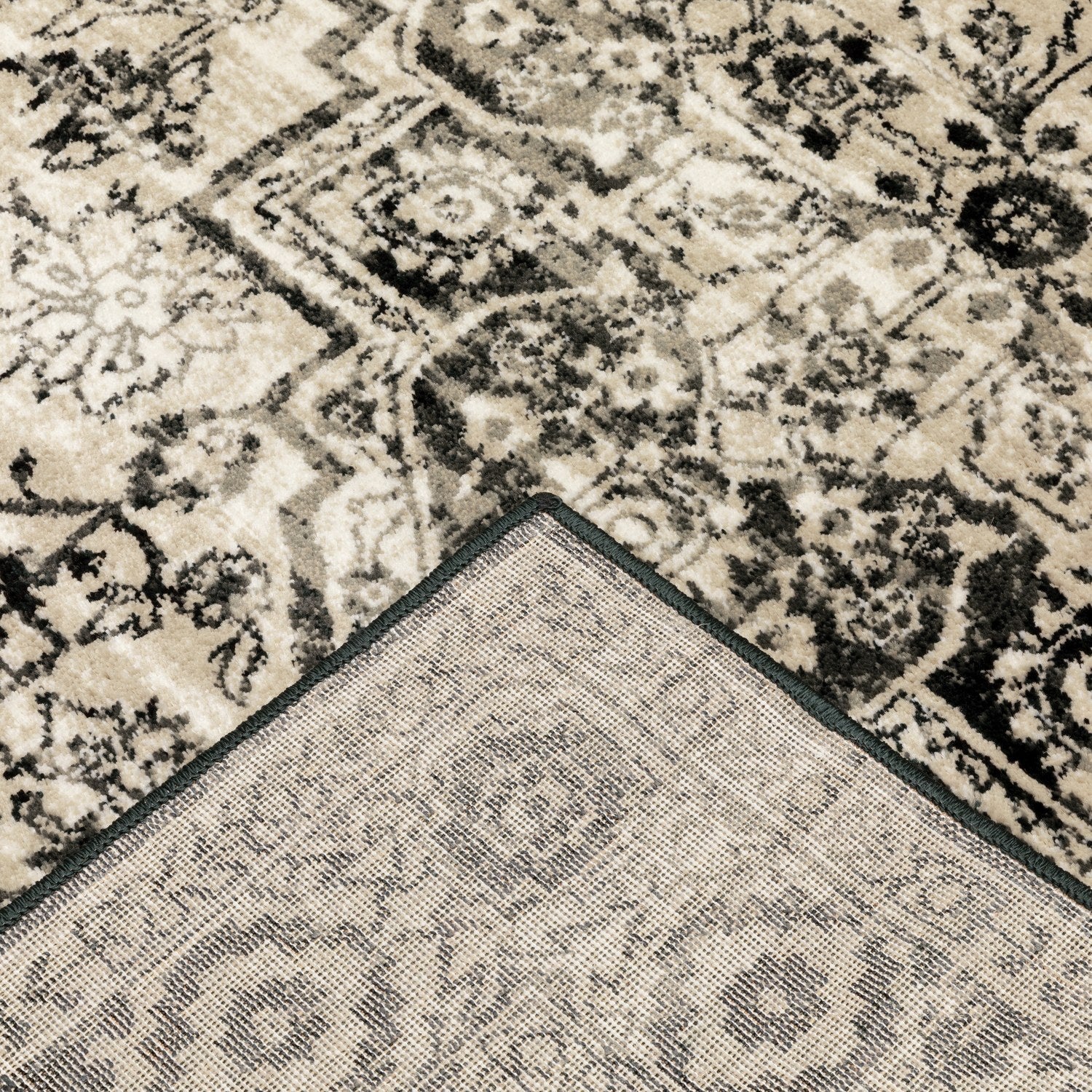 Georgia Vintage Medallion Grey Black Farmhouse Rug - Georgia 429G0