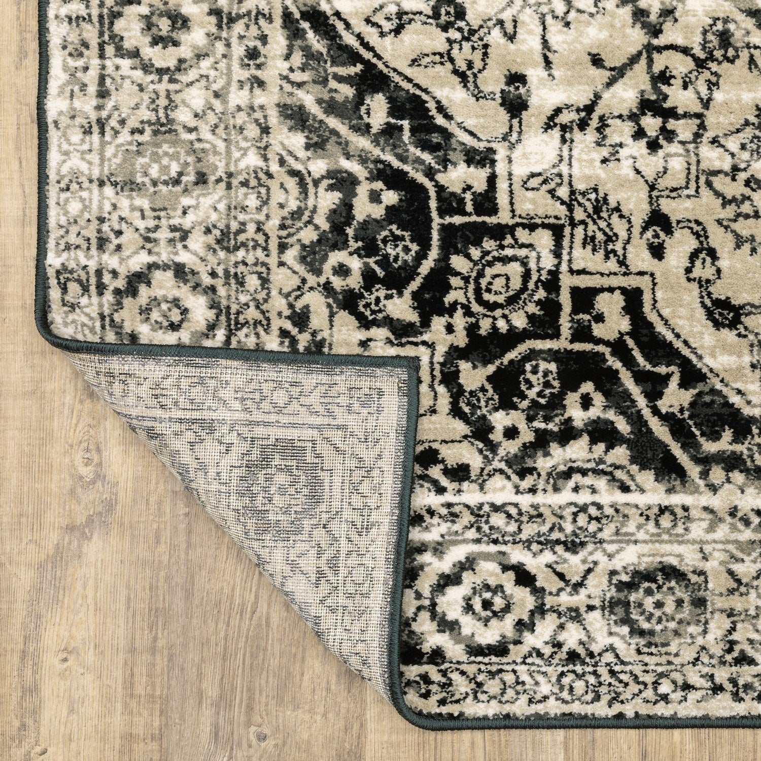 Georgia Vintage Medallion Grey Black Farmhouse Rug - Georgia 429G0