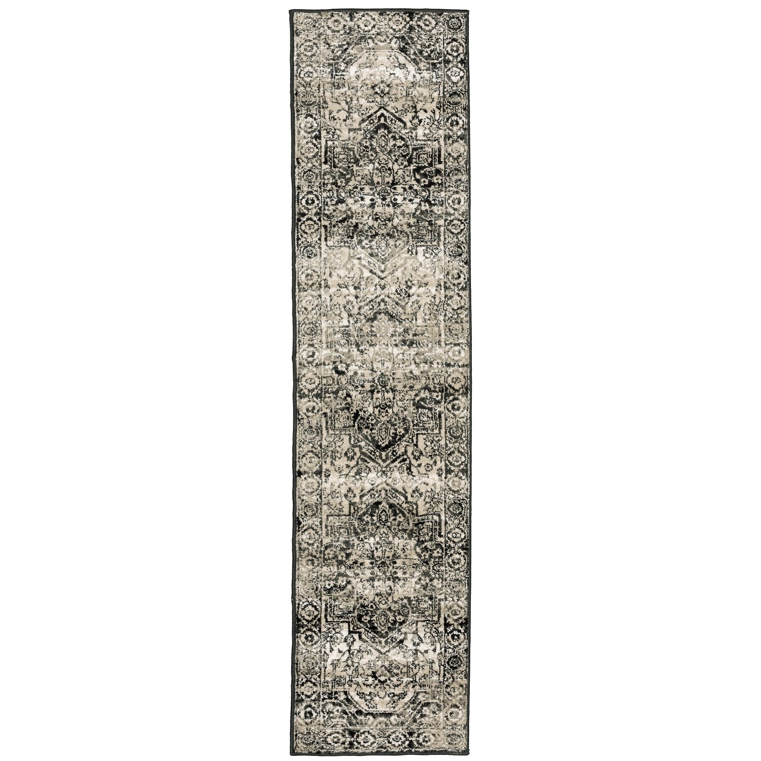Georgia Vintage Medallion Grey Black Farmhouse Rug - Georgia 429G0 #_shape=Runner