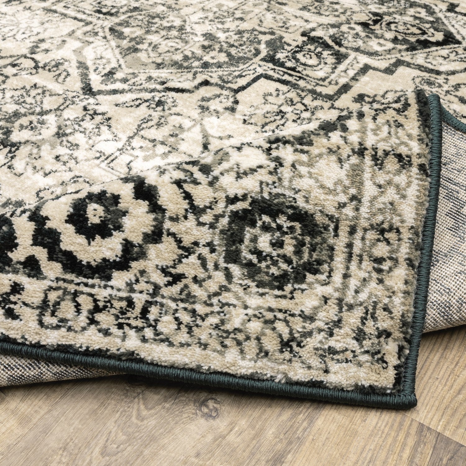 Georgia Vintage Medallion Grey Black Farmhouse Rug - Georgia 429G0