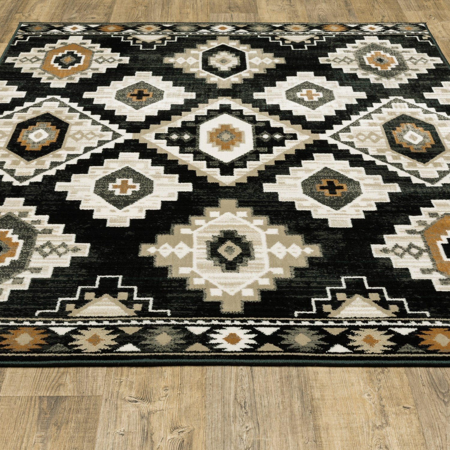 Georgia Southwest Diamond Charcoal Ivory Farmhouse Rug - Georgia 605F0