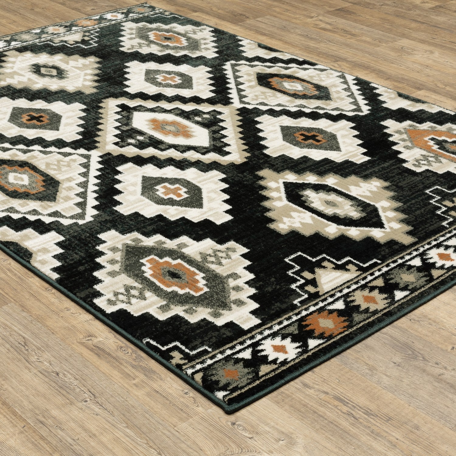 Georgia Southwest Diamond Charcoal Ivory Farmhouse Rug - Georgia 605F0