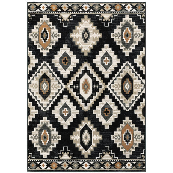 Georgia Southwest Diamond Charcoal Ivory Farmhouse Rug - Georgia 605F0 #_shape=Rectangle