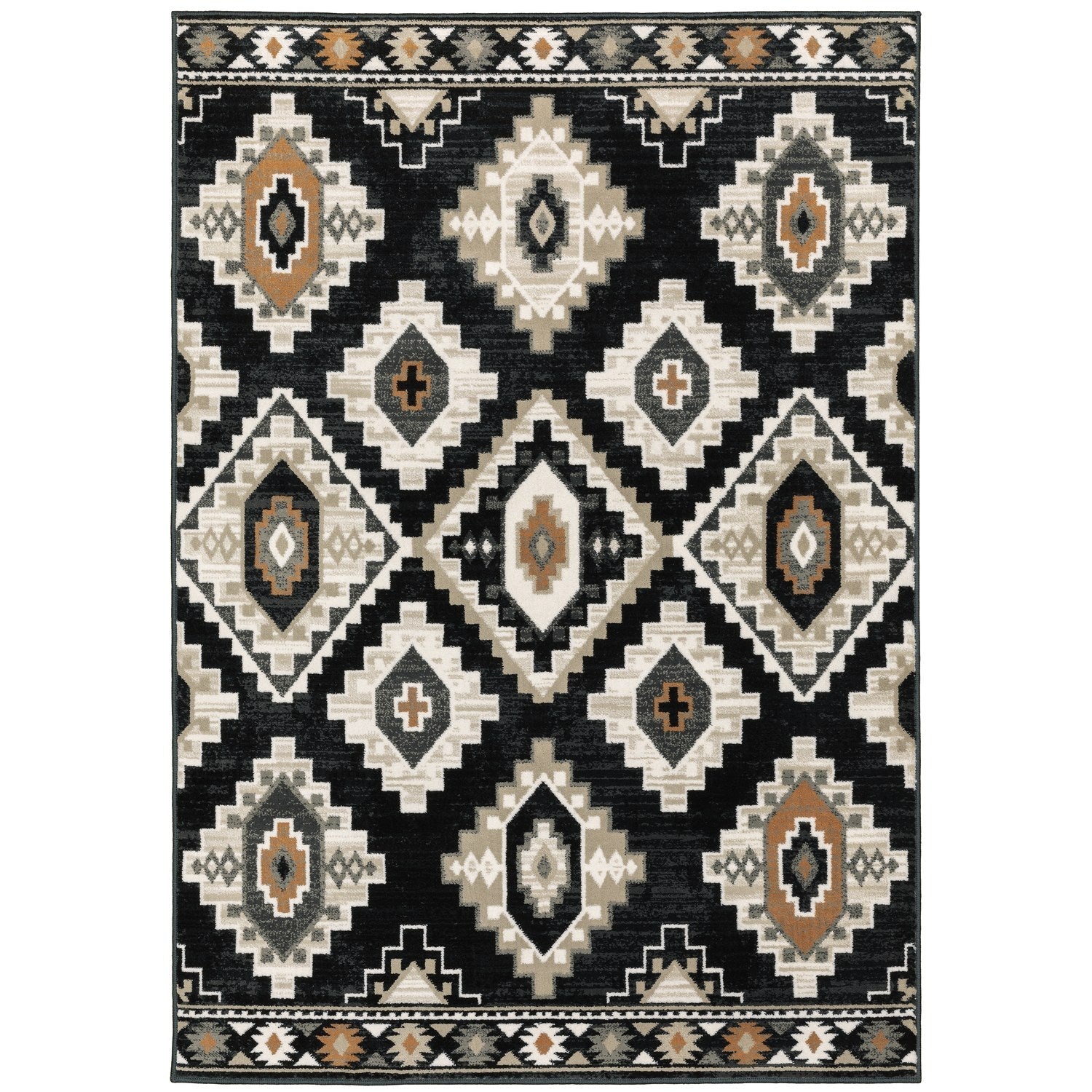 Georgia Southwest Diamond Charcoal Ivory Farmhouse Rug - Georgia 605F0 #_shape=Rectangle