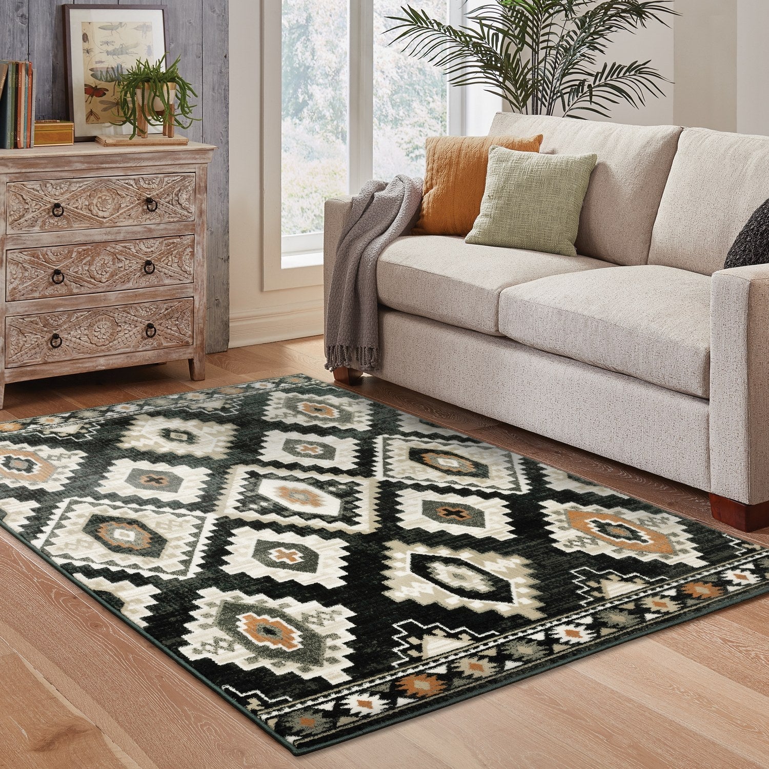 Georgia Southwest Diamond Charcoal Ivory Farmhouse Rug - Georgia 605F0