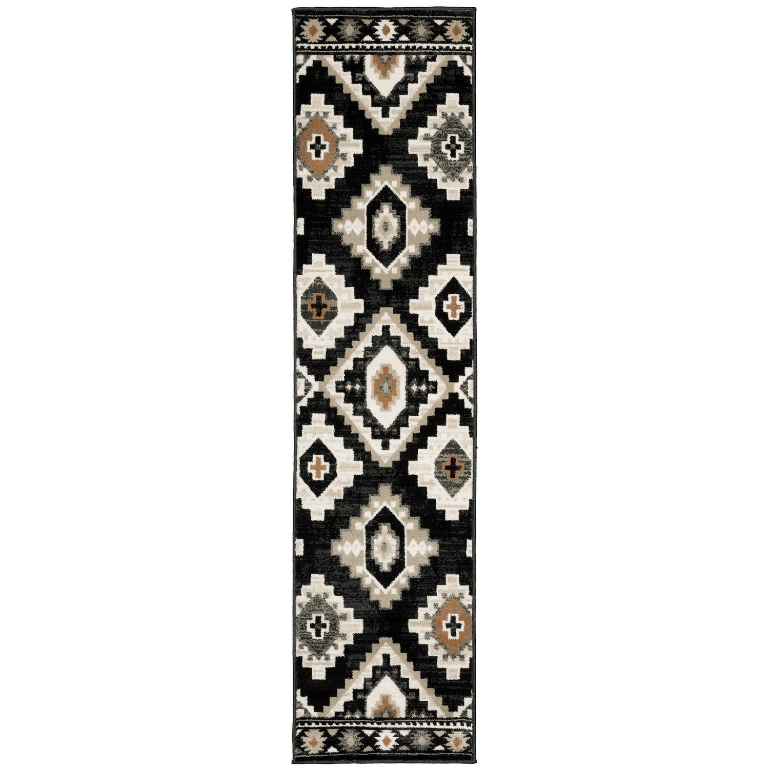 Georgia Southwest Diamond Charcoal Ivory Farmhouse Rug - Georgia 605F0 #_shape=Runner