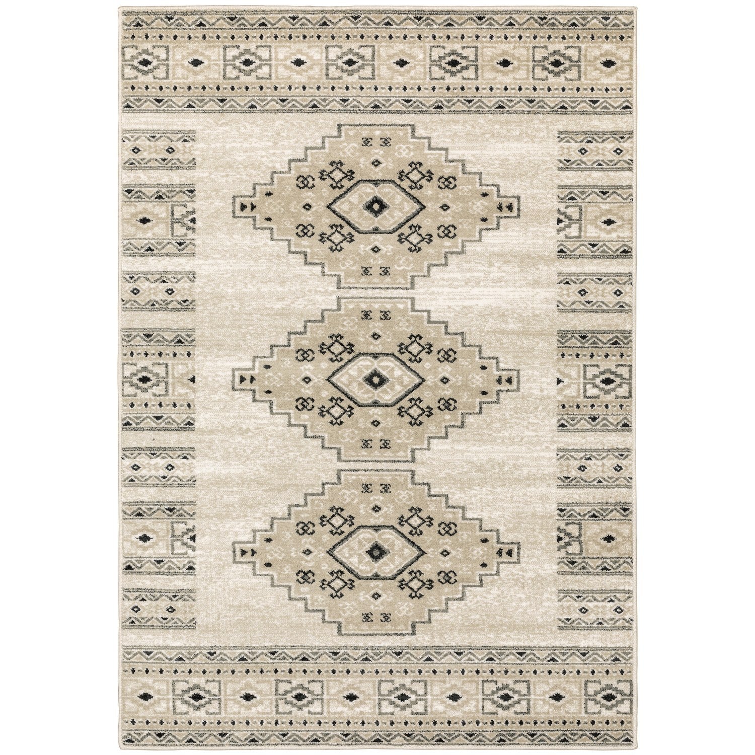 Georgia Tribal Medallion Ivory Grey Farmhouse Rug - Georgia 643A0 #_shape=Rectangle