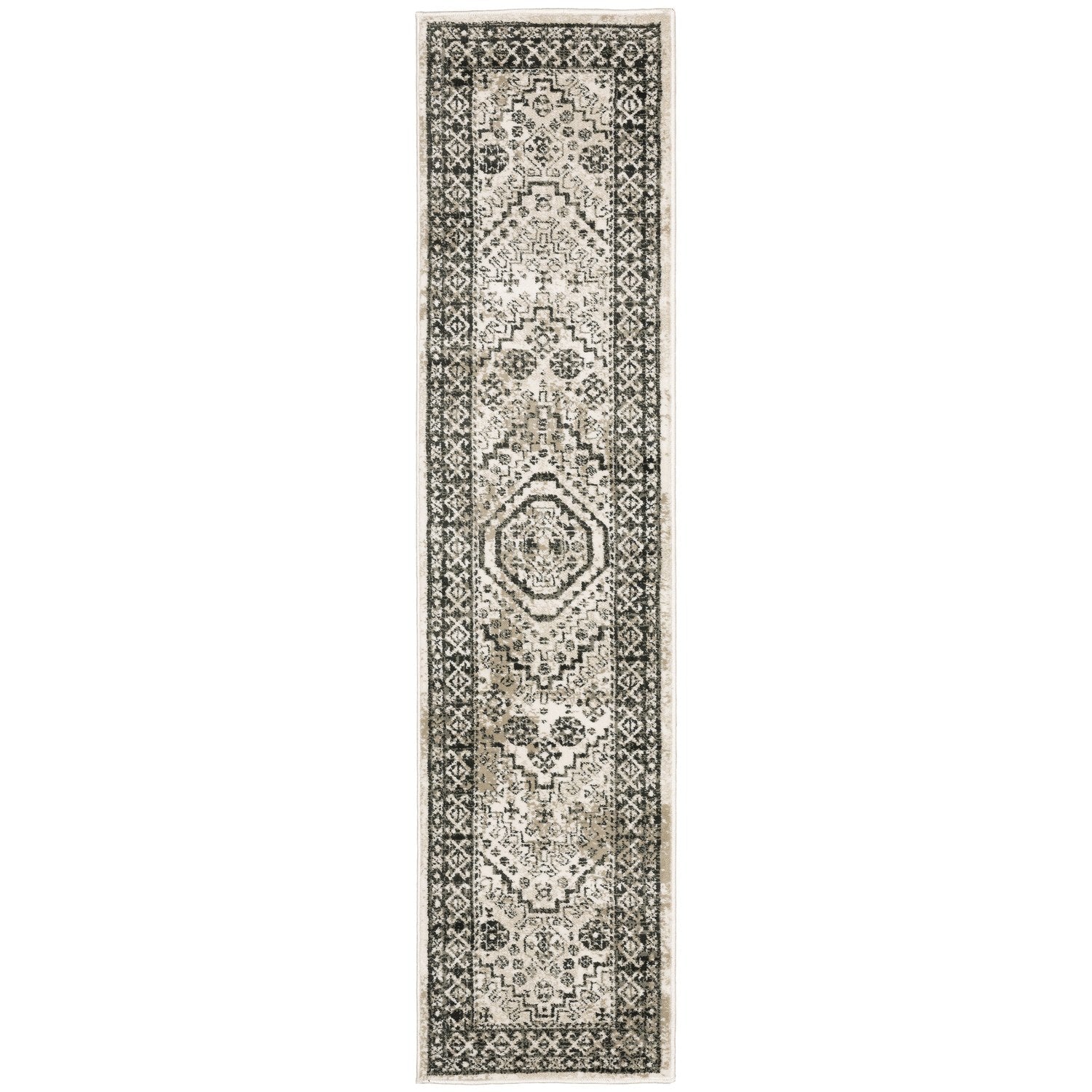 Georgia Distressed Oriental Ivory Grey Farmhouse Rug - Georgia 659C0 #_shape=Runner