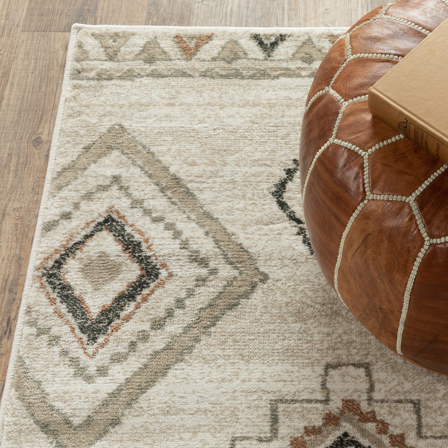 Georgia Boho Diamond Ivory Orange Farmhouse Rug - Georgia 660B0