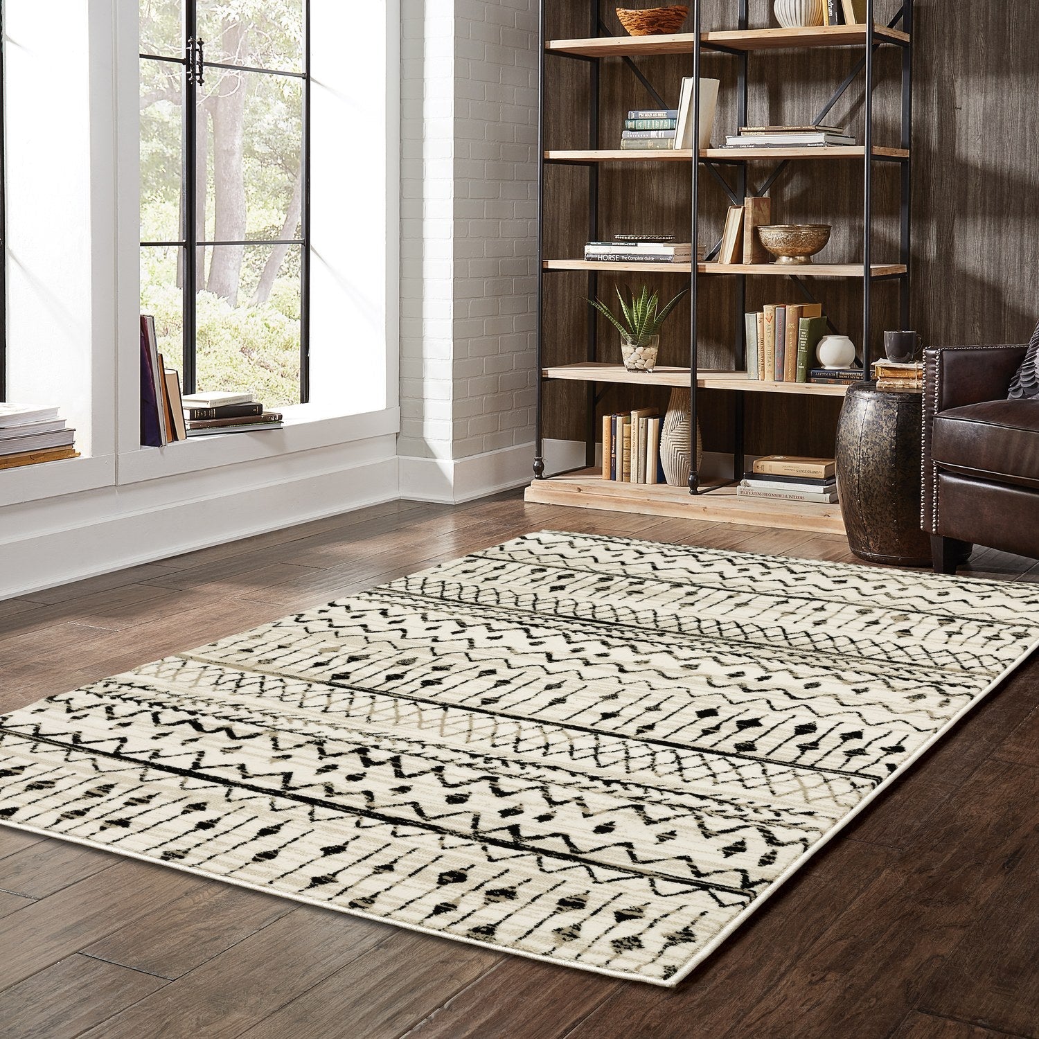 Georgia Moroccan Tribal Ivory Black Farmhouse Rug - Georgia 8826E