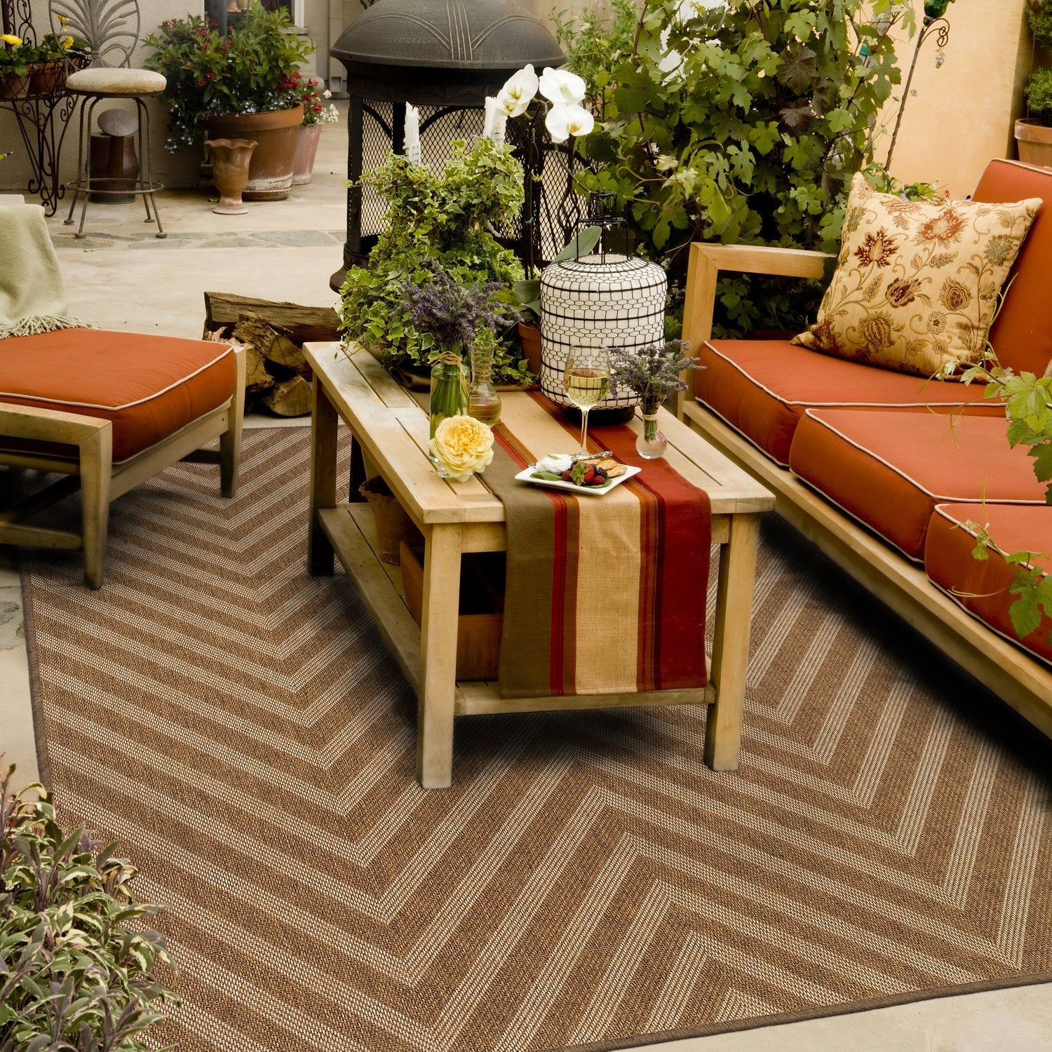Karavia Chevron Tan Seagrass Look Indoor Outdoor Rug - Karavia 1330X