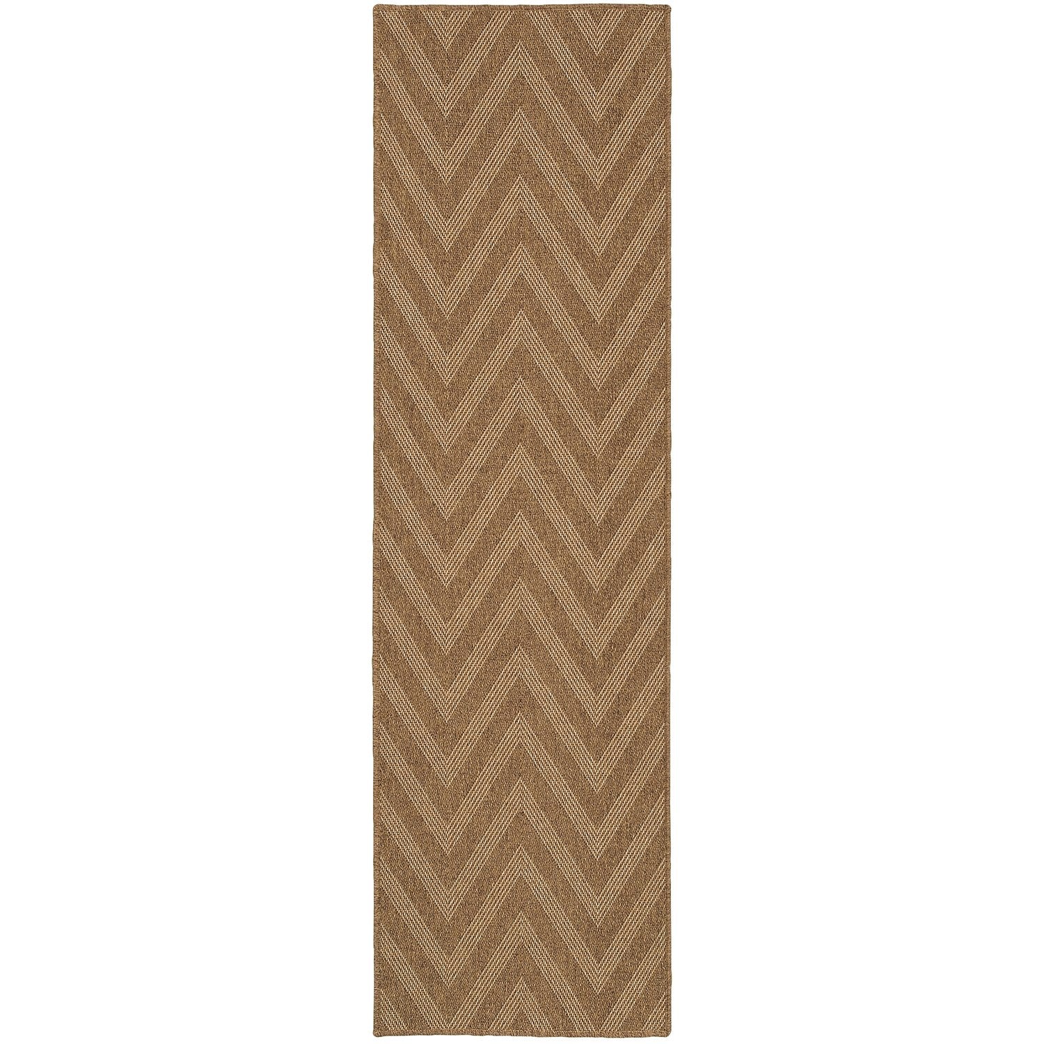 Karavia Chevron Tan Seagrass Look Indoor Outdoor Rug - Karavia 1330X #_shape=Runner
