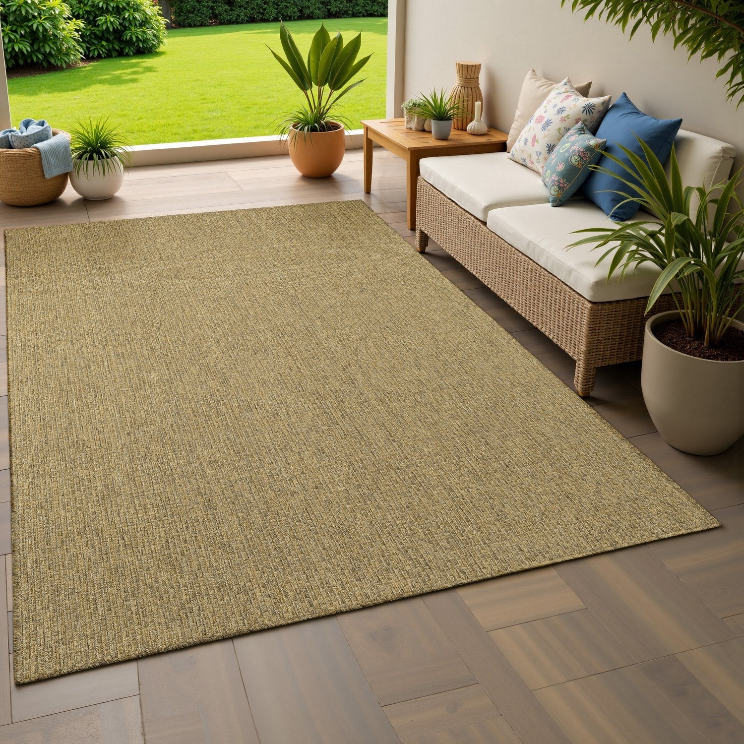Karavia Solid Mocha Seagrass Look Indoor Outdoor Rug - Karavia 2160N