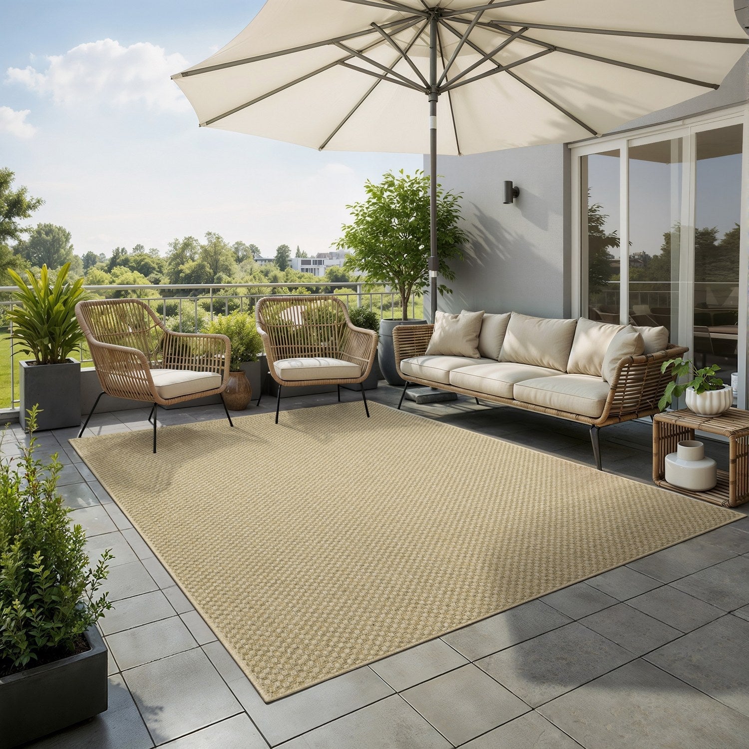 Karavia Basketweave Sand Seagrass Look Indoor Outdoor Rug - Karavia 2160X