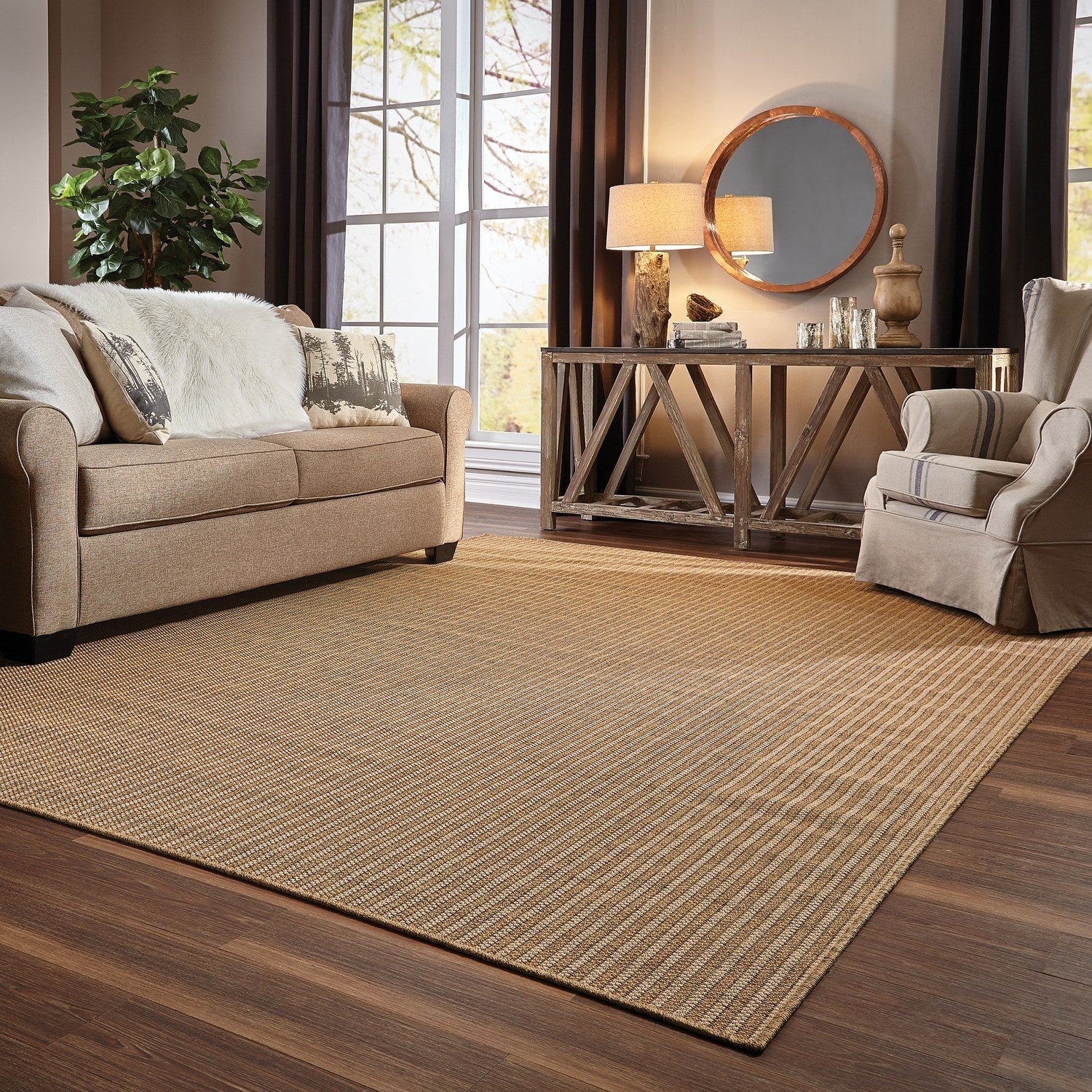Karavia Pinstripe Terracotta Seagrass Look Indoor Outdoor Rug - Karavia 550X3