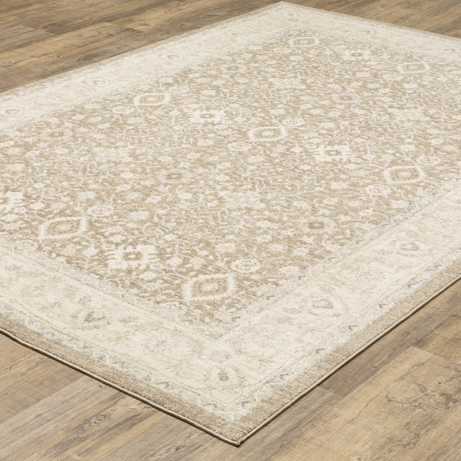 Lauren Bordered Oriental Light Brown High-Low Distressed Rug - Lauren LRN02