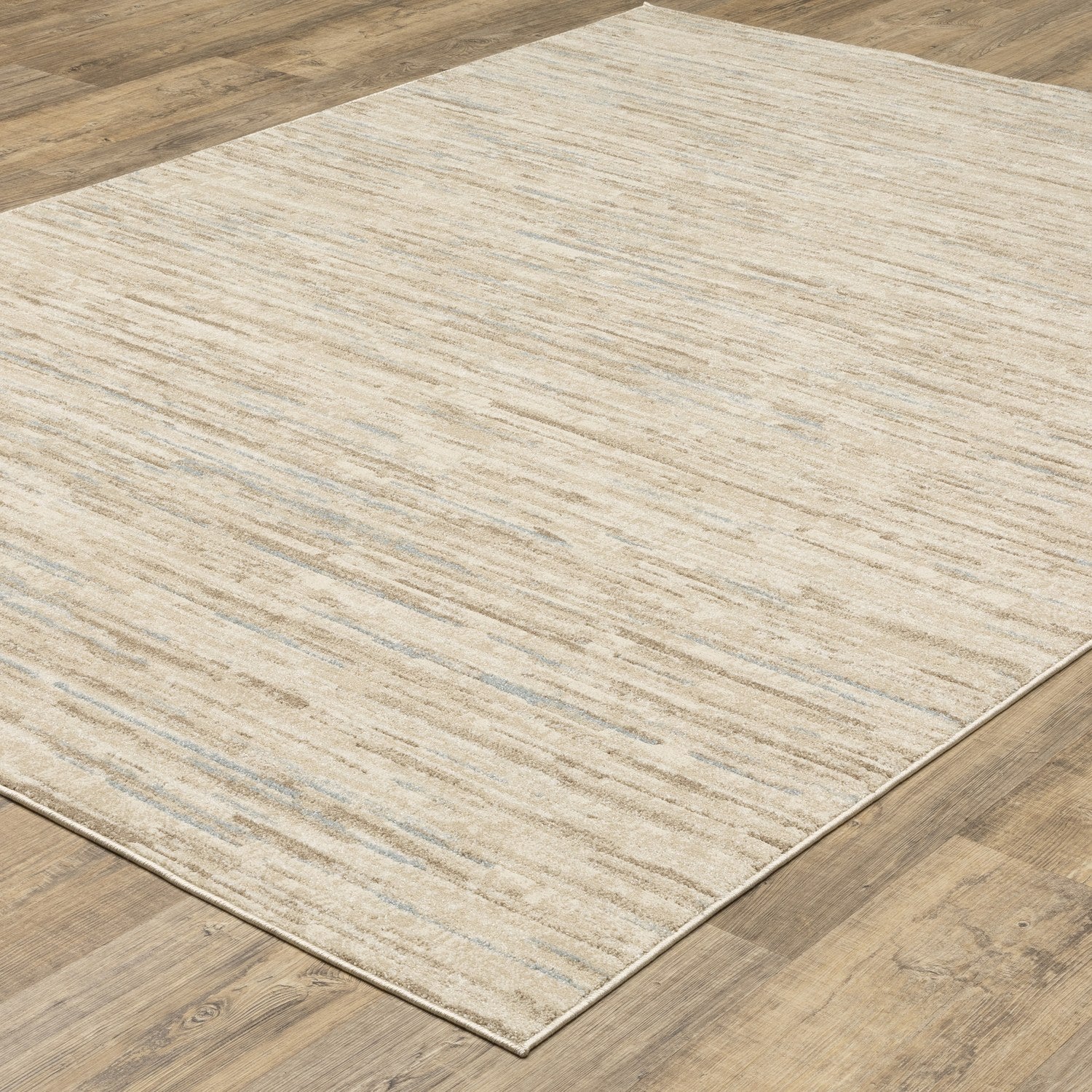 Lauren Heathered Stripe Beige Tan High-Low Distressed Rug - Lauren LRN04