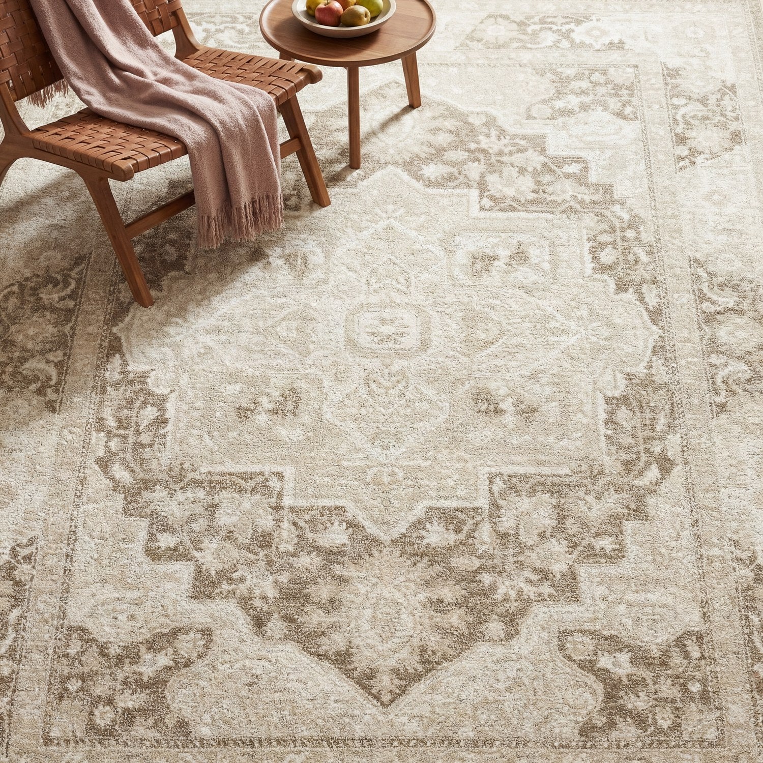 Lauren Vintage Medallion Light Brown High-Low Distressed Rug - Lauren LRN06