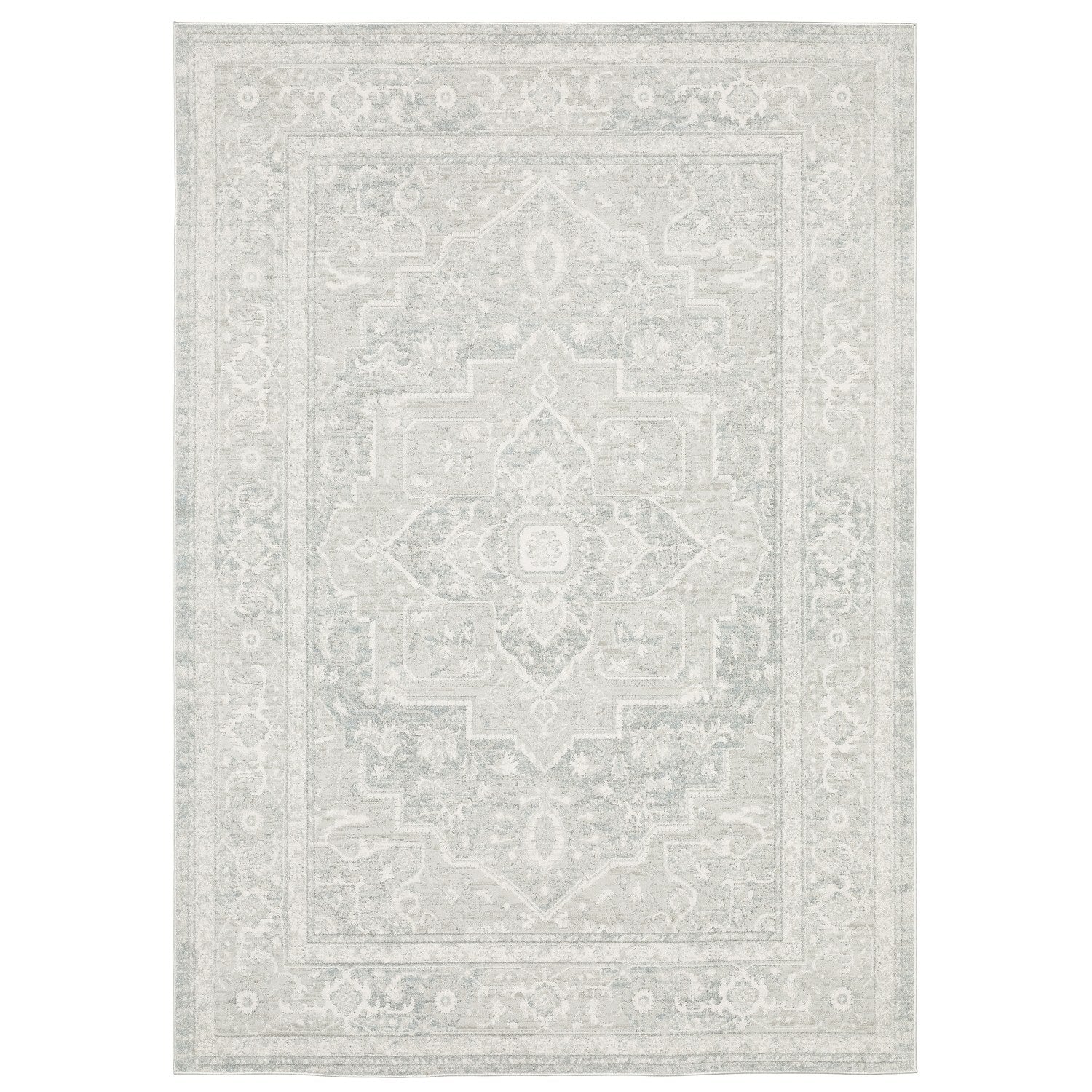 Lauren Vintage Medallion Grey High-Low Distressed Rug - Lauren LRN07 #_shape=Rectangle #_shape=Runner