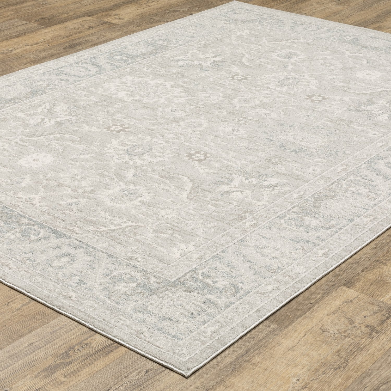 Lauren Bordered Oriental Grey High-Low Distressed Rug - Lauren LRN08