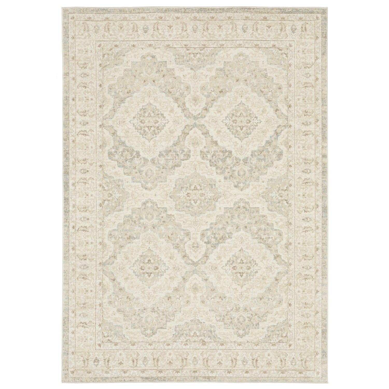 Lauren Diamond Medallion Beige Brown High-Low Distressed Rug - Lauren LRN09 #_shape=Rectangle #_shape=Runner