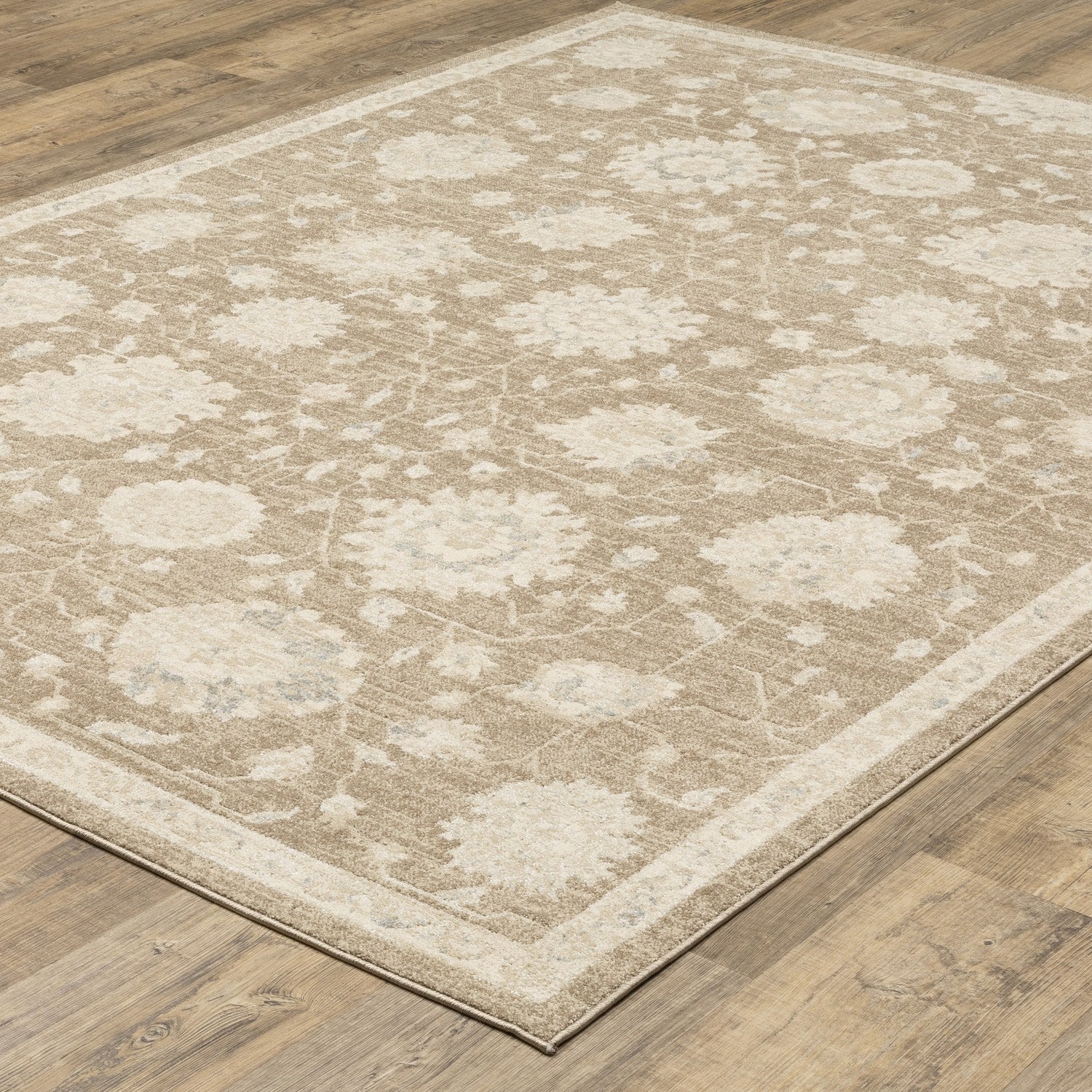 Lauren Floral Vine Light Brown High-Low Distressed Rug - Lauren LRN10