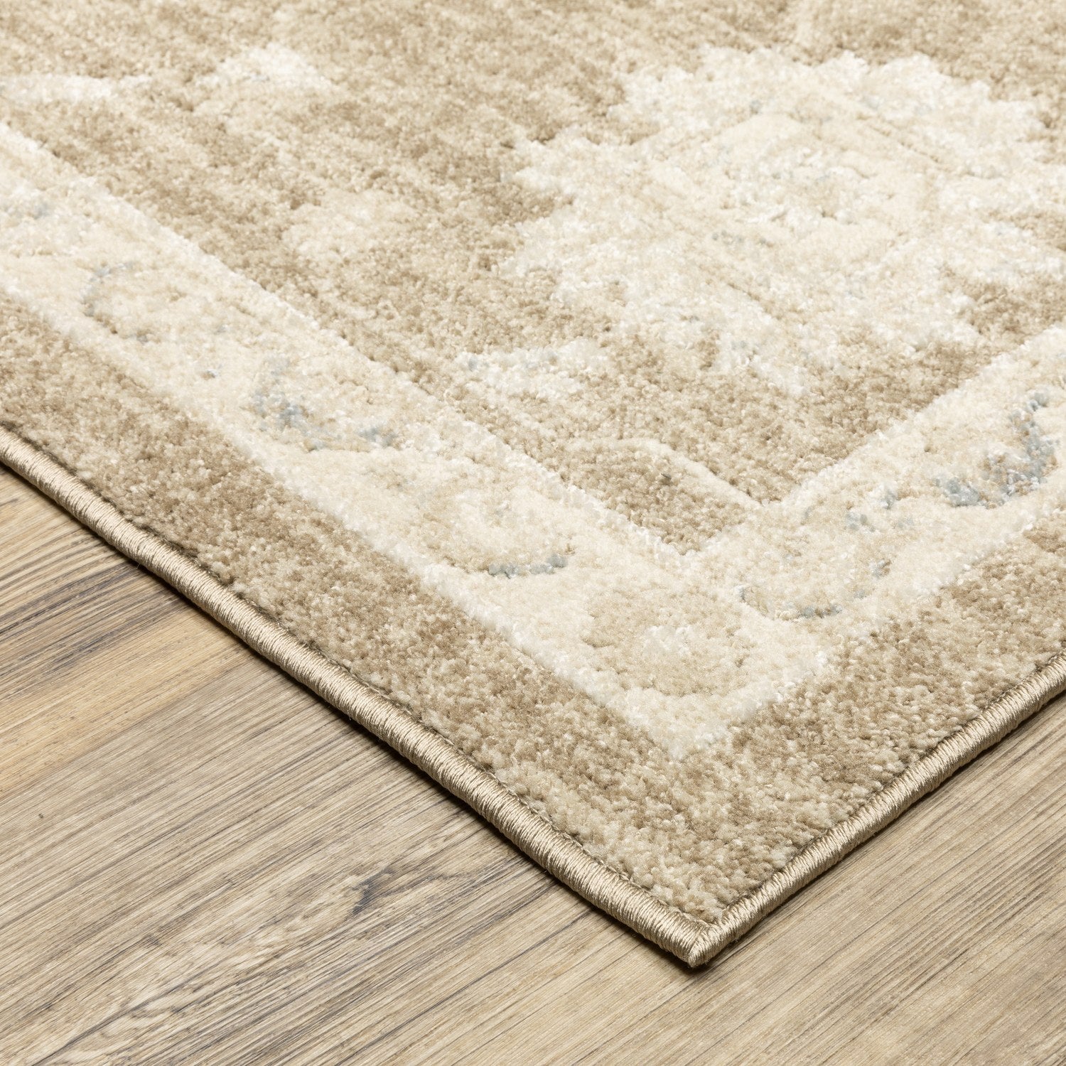 Lauren Floral Vine Light Brown High-Low Distressed Rug - Lauren LRN10