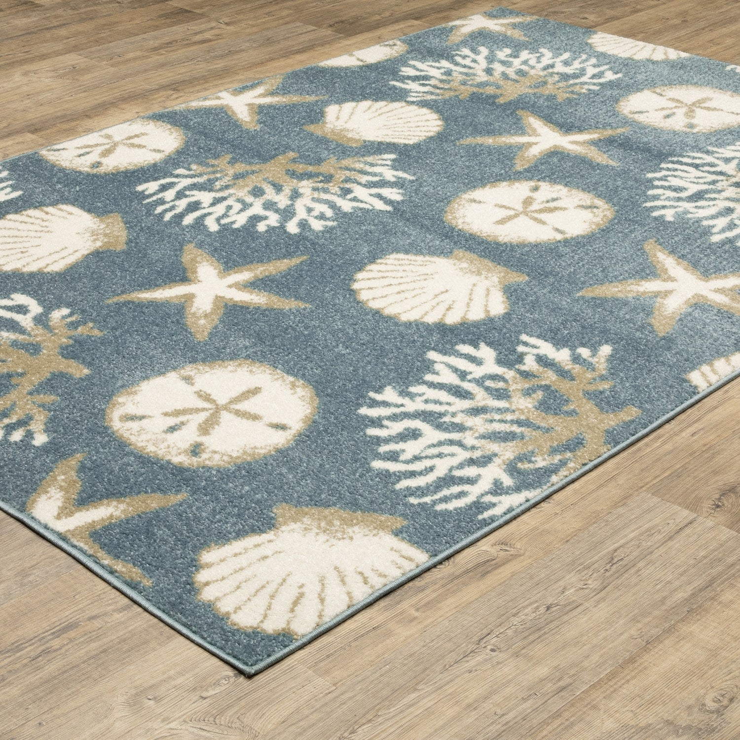 Quinn Seashell Blue Beige Textured Frieze Rug - Quinn QUI01