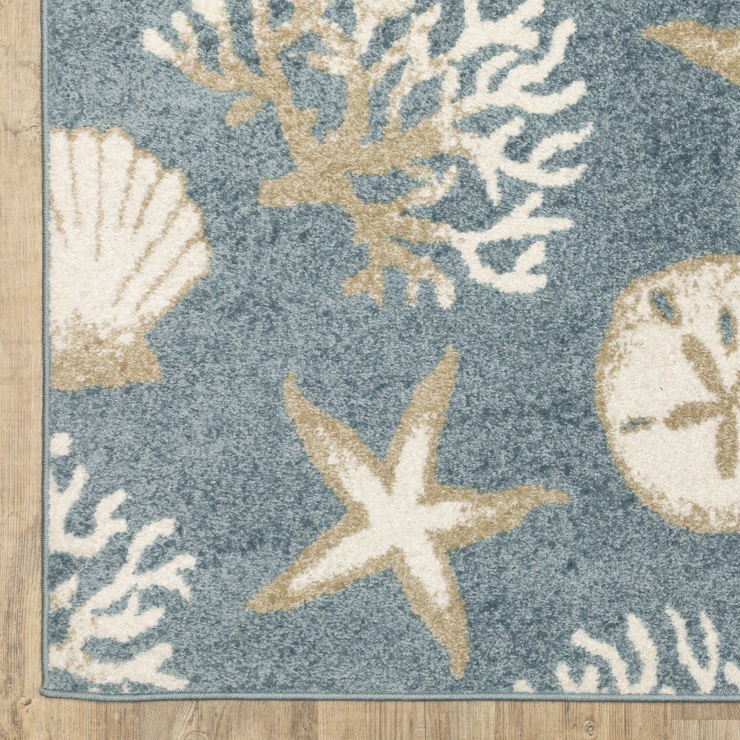 Quinn Seashell Blue Beige Textured Frieze Rug - Quinn QUI01