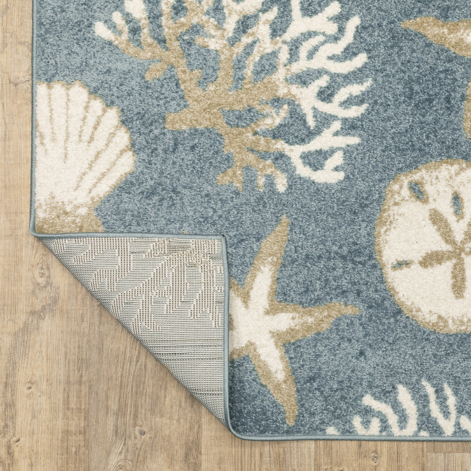 Quinn Seashell Blue Beige Textured Frieze Rug - Quinn QUI01