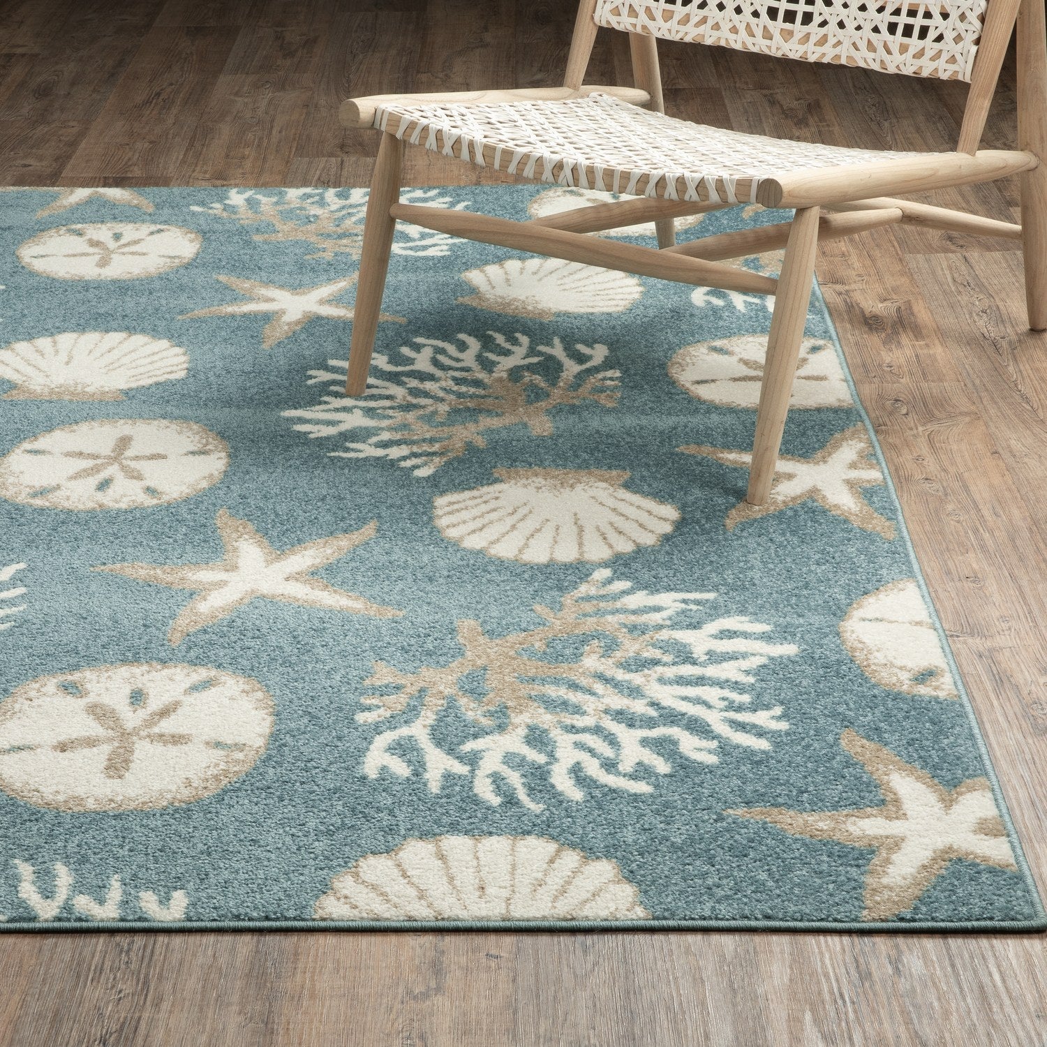 Quinn Seashell Blue Beige Textured Frieze Rug - Quinn QUI01