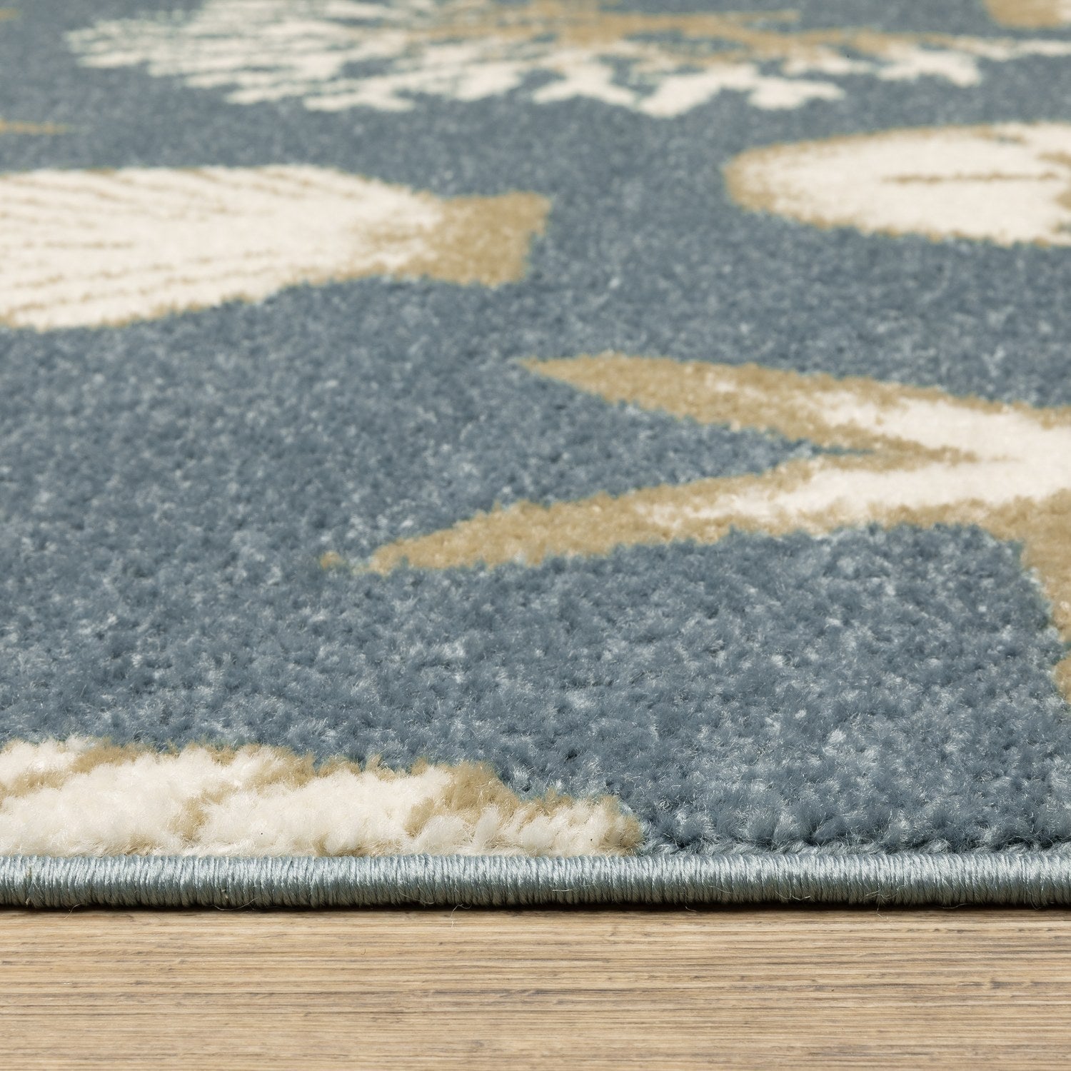 Quinn Seashell Blue Beige Textured Frieze Rug - Quinn QUI01