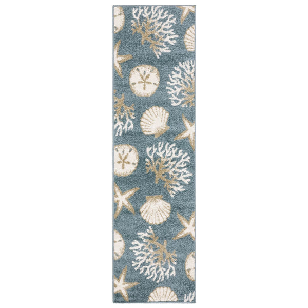 Quinn Seashell Blue Beige Textured Frieze Rug - Quinn QUI01 #_shape=Runner