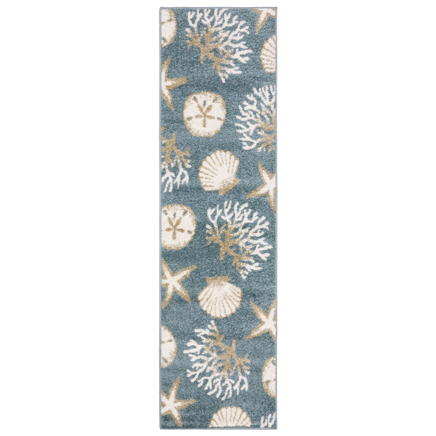 Quinn Seashell Blue Beige Textured Frieze Rug - Quinn QUI01 #_shape=Runner