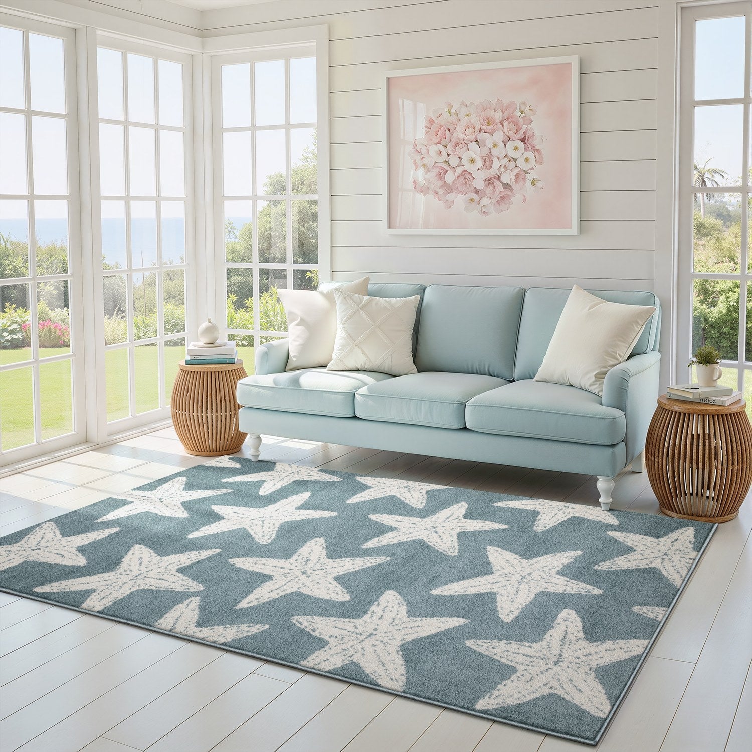 Quinn Starfish Blue Ivory Textured Frieze Rug - Quinn QUI02