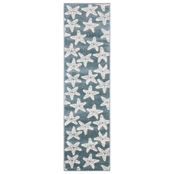 Quinn Starfish Blue Ivory Textured Frieze Rug - Quinn QUI02 #_shape=Runner