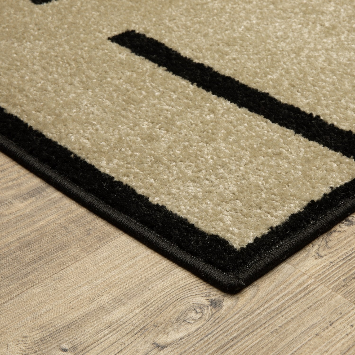 Quinn Grid Lines Beige Black Textured Frieze Rug - Quinn QUI03