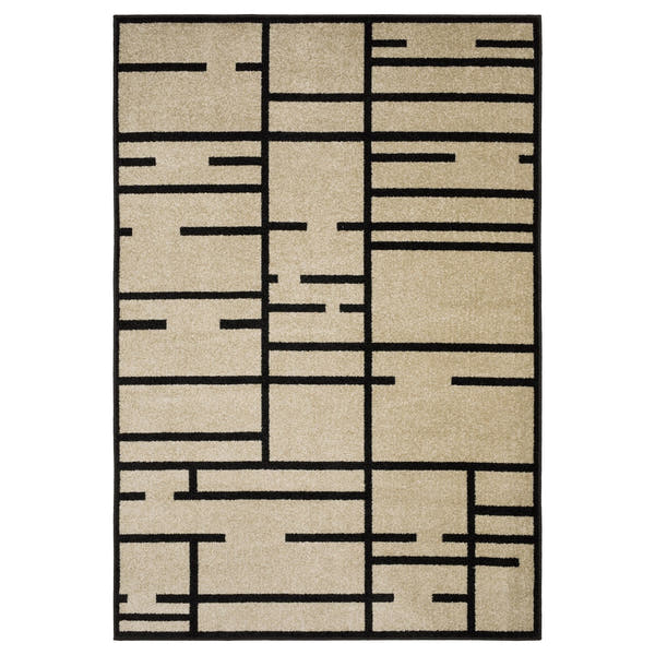 Quinn Grid Lines Beige Black Textured Frieze Rug - Quinn QUI03 #_shape=Rectangle