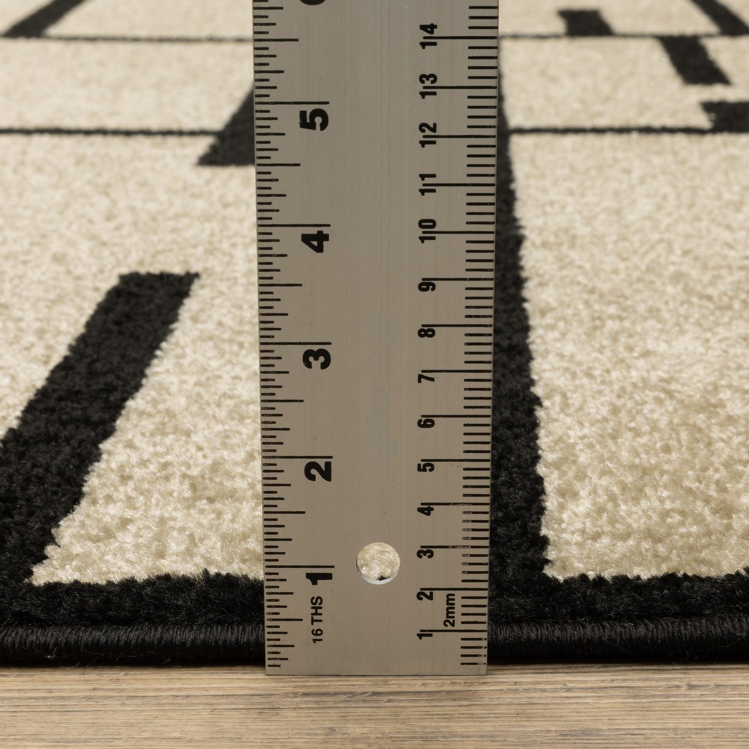 Quinn Grid Lines Beige Black Textured Frieze Rug - Quinn QUI03