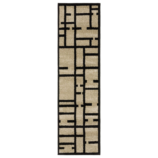 Quinn Grid Lines Beige Black Textured Frieze Rug - Quinn QUI03 #_shape=Runner