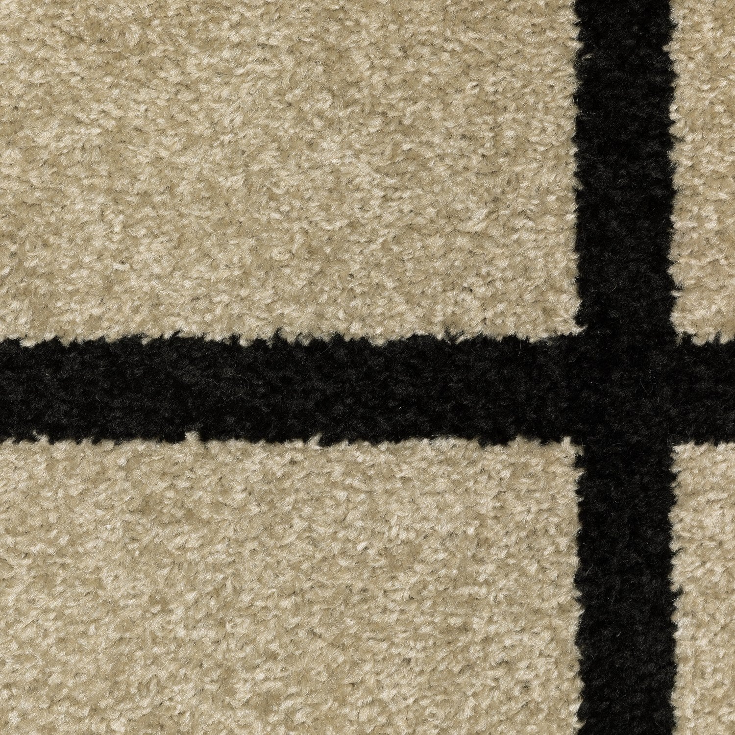 Quinn Grid Lines Beige Black Textured Frieze Rug - Quinn QUI03