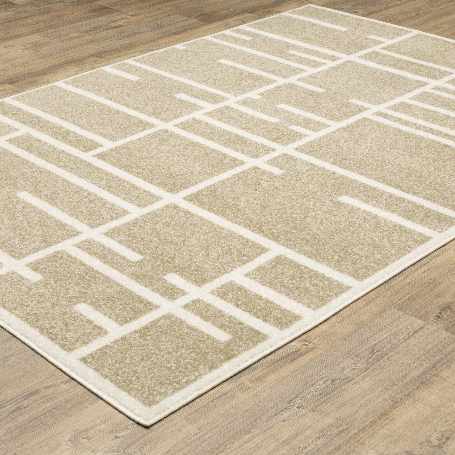 Quinn Broken Grid Beige Ivory Textured Frieze Rug - Quinn QUI04