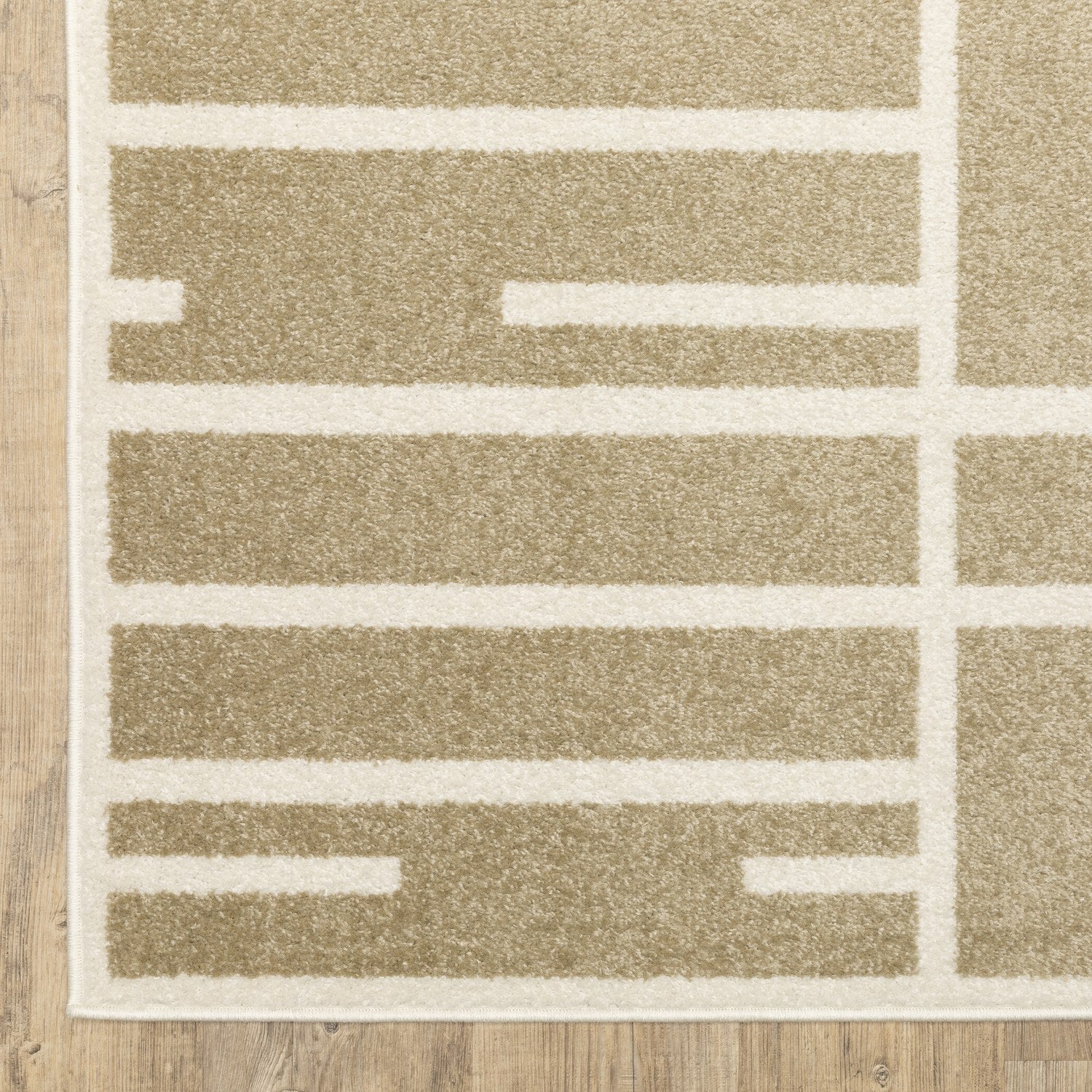 Quinn Broken Grid Beige Ivory Textured Frieze Rug - Quinn QUI04