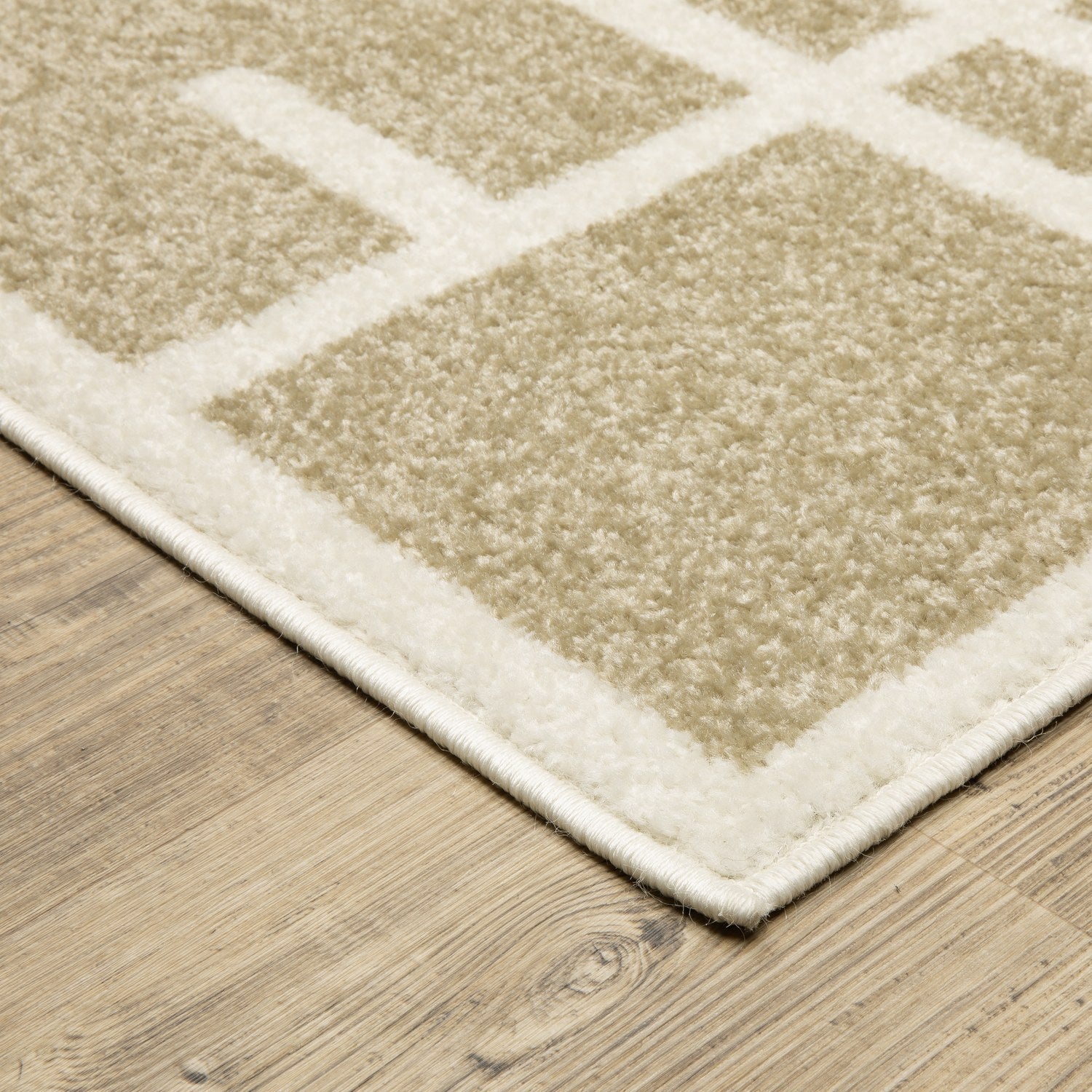 Quinn Broken Grid Beige Ivory Textured Frieze Rug - Quinn QUI04