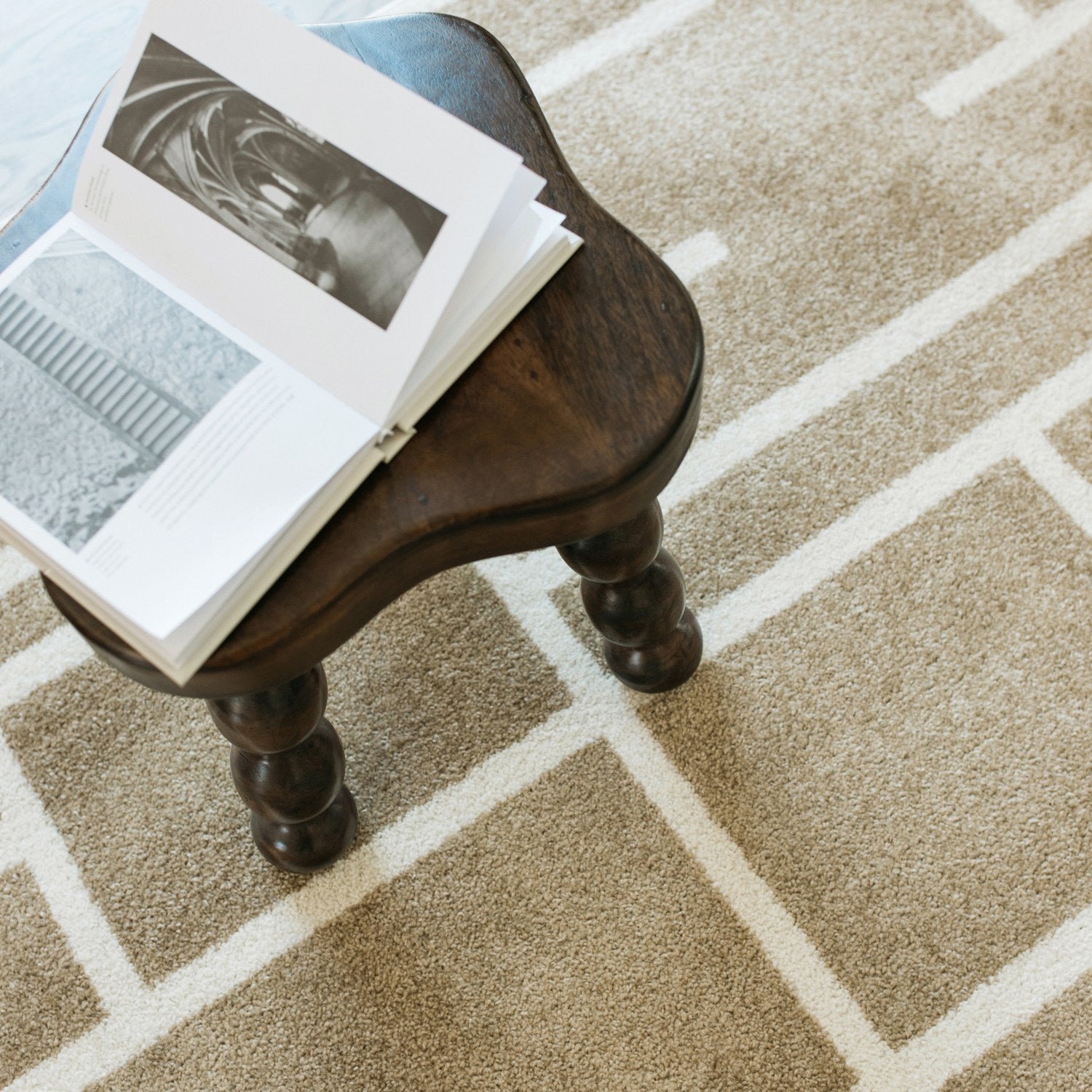Quinn Broken Grid Beige Ivory Textured Frieze Rug - Quinn QUI04