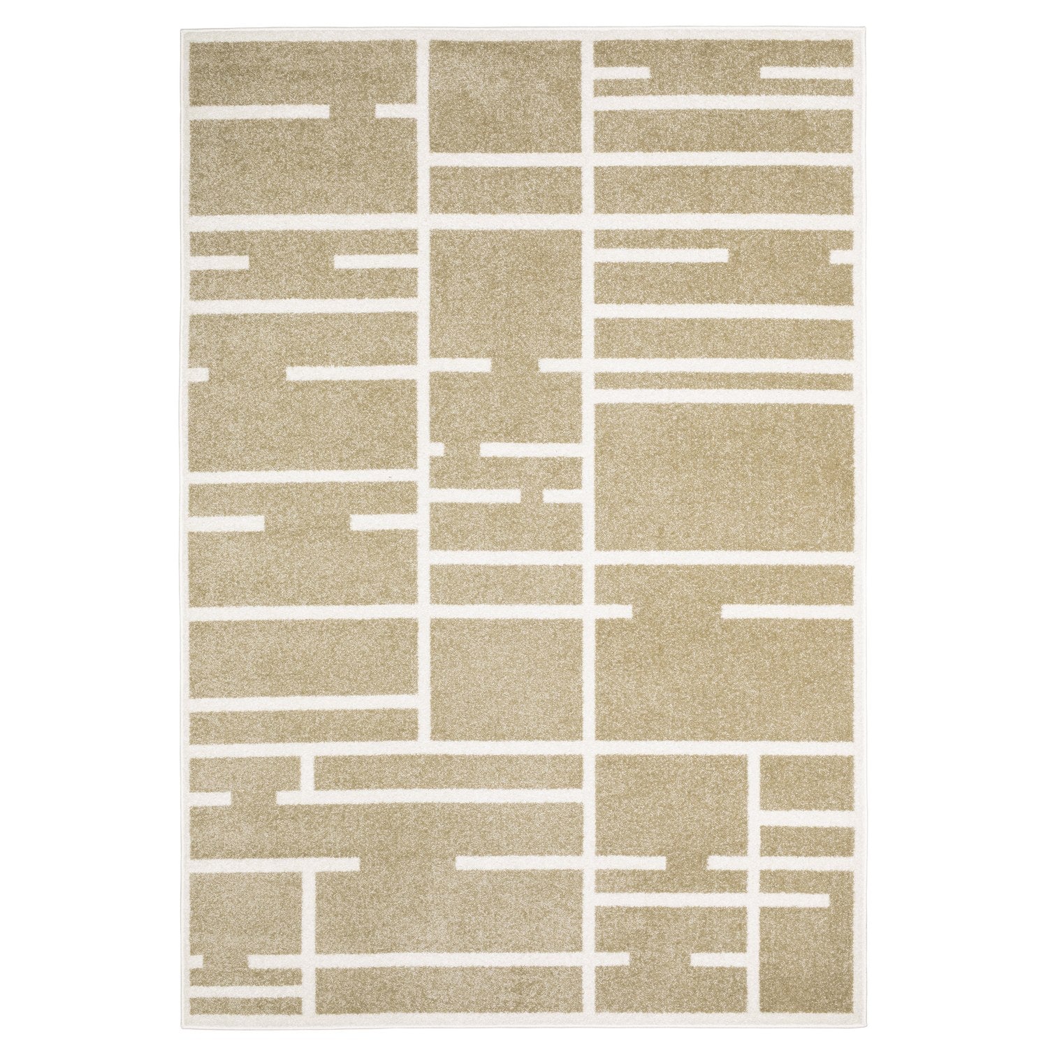 Quinn Broken Grid Beige Ivory Textured Frieze Rug - Quinn QUI04 #_shape=Rectangle