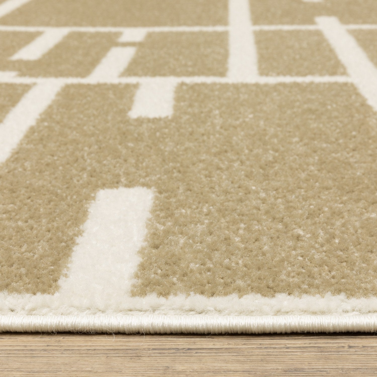 Quinn Broken Grid Beige Ivory Textured Frieze Rug - Quinn QUI04