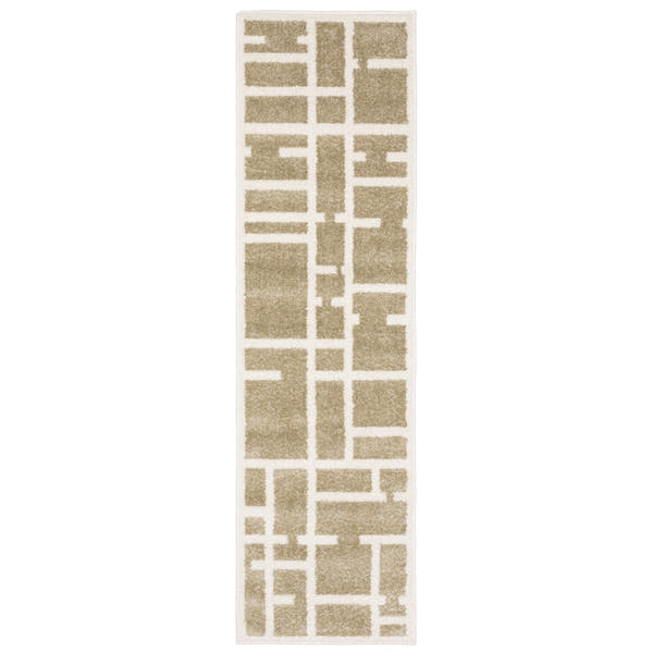 Quinn Broken Grid Beige Ivory Textured Frieze Rug - Quinn QUI04 #_shape=Runner
