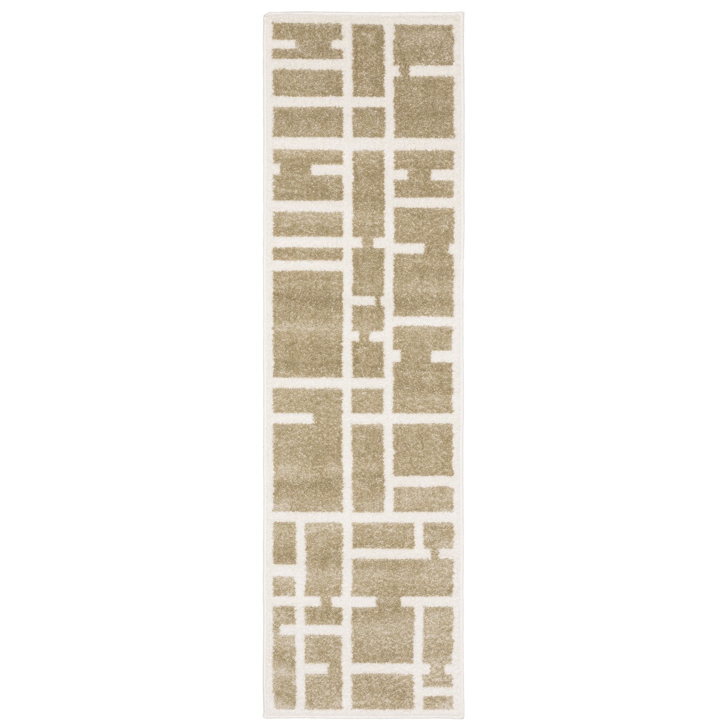 Quinn Broken Grid Beige Ivory Textured Frieze Rug - Quinn QUI04 #_shape=Runner